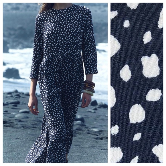 NWT. Zara ZW Collection Blue Printed Long Dress. Size XL. - Picture 2 of 12